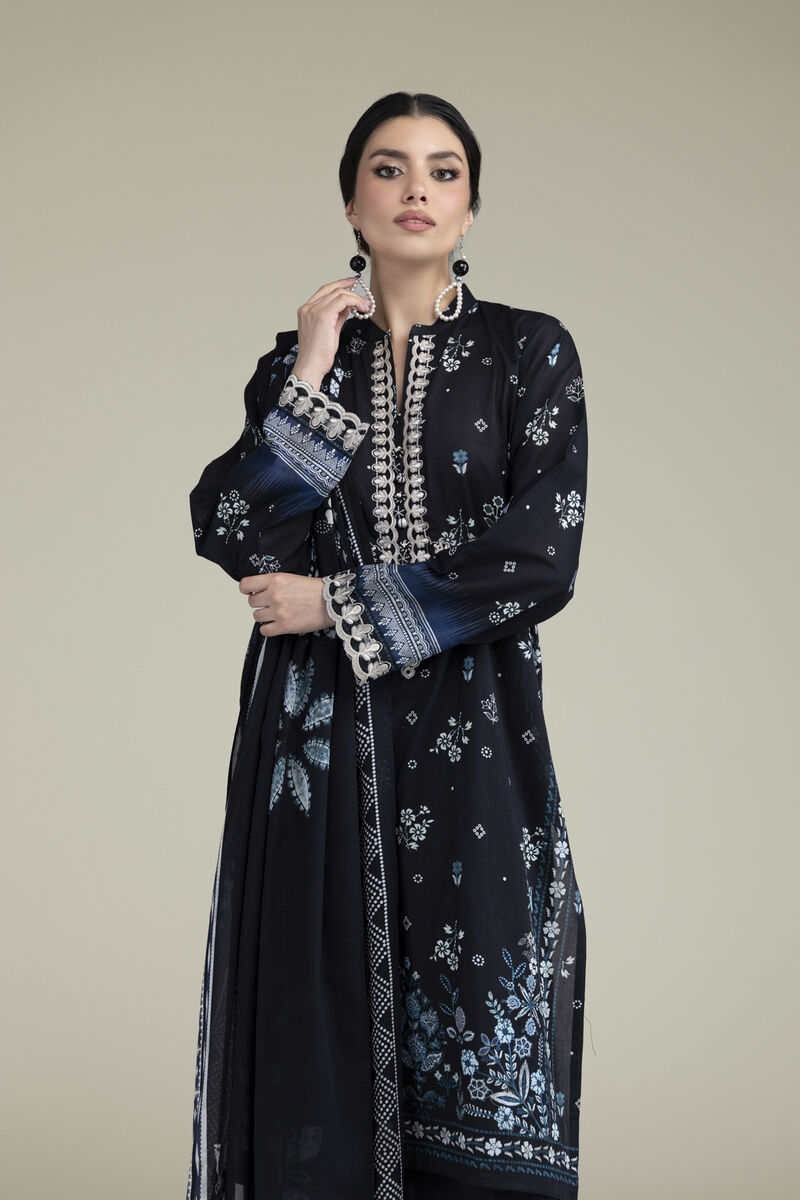 Embroidered | Cambric | Black 3-Piece Tailored | USD 70.00
