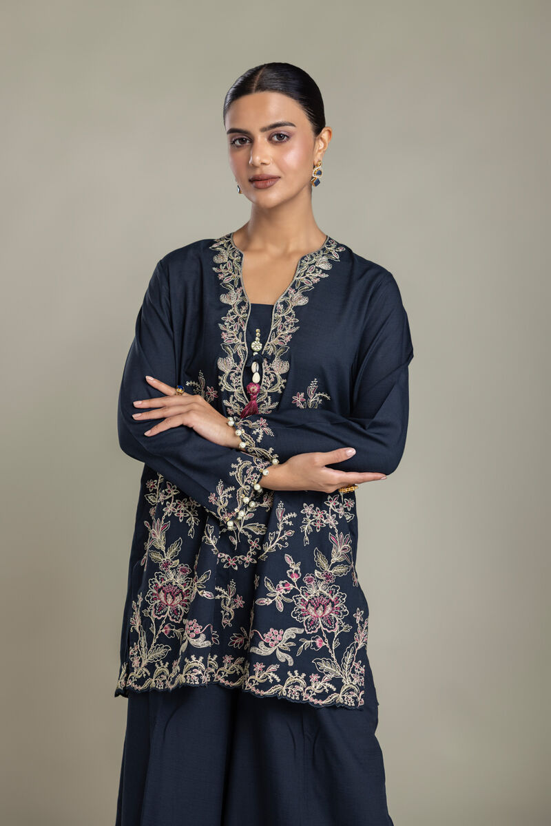 Embroidered | Raw Silk | Short Navy Kurta | USD 70.00