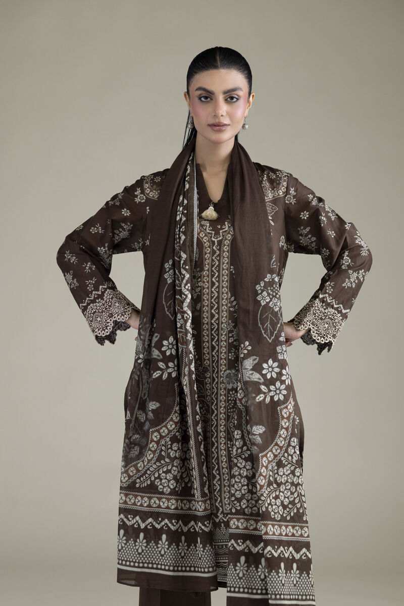 Embroidered | Cambric | Brown Tailored 3-Piece | USD 70.00