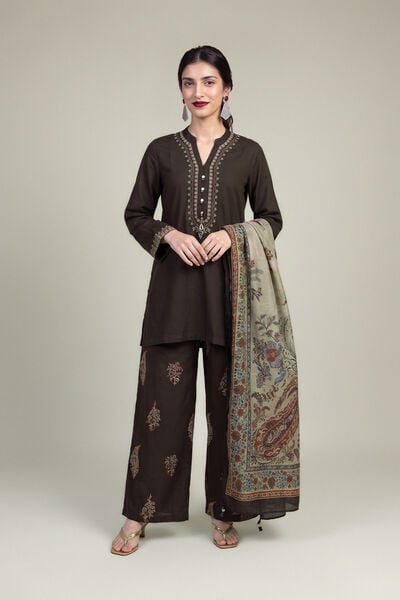 Embroidered | Raw Silk | Brown Silk Pants | USD 40.00