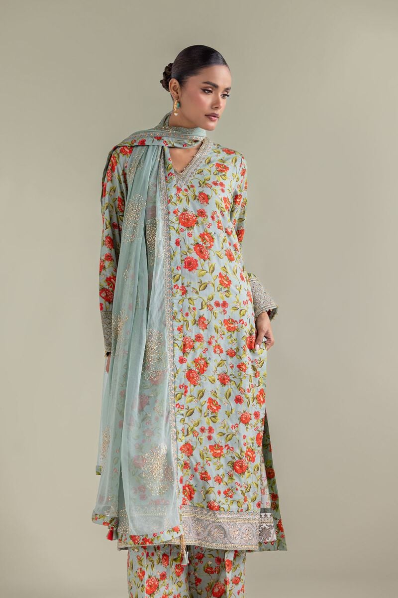 Embroidered | Chiffon | Floral Kurta 3-piece | USD 155.00