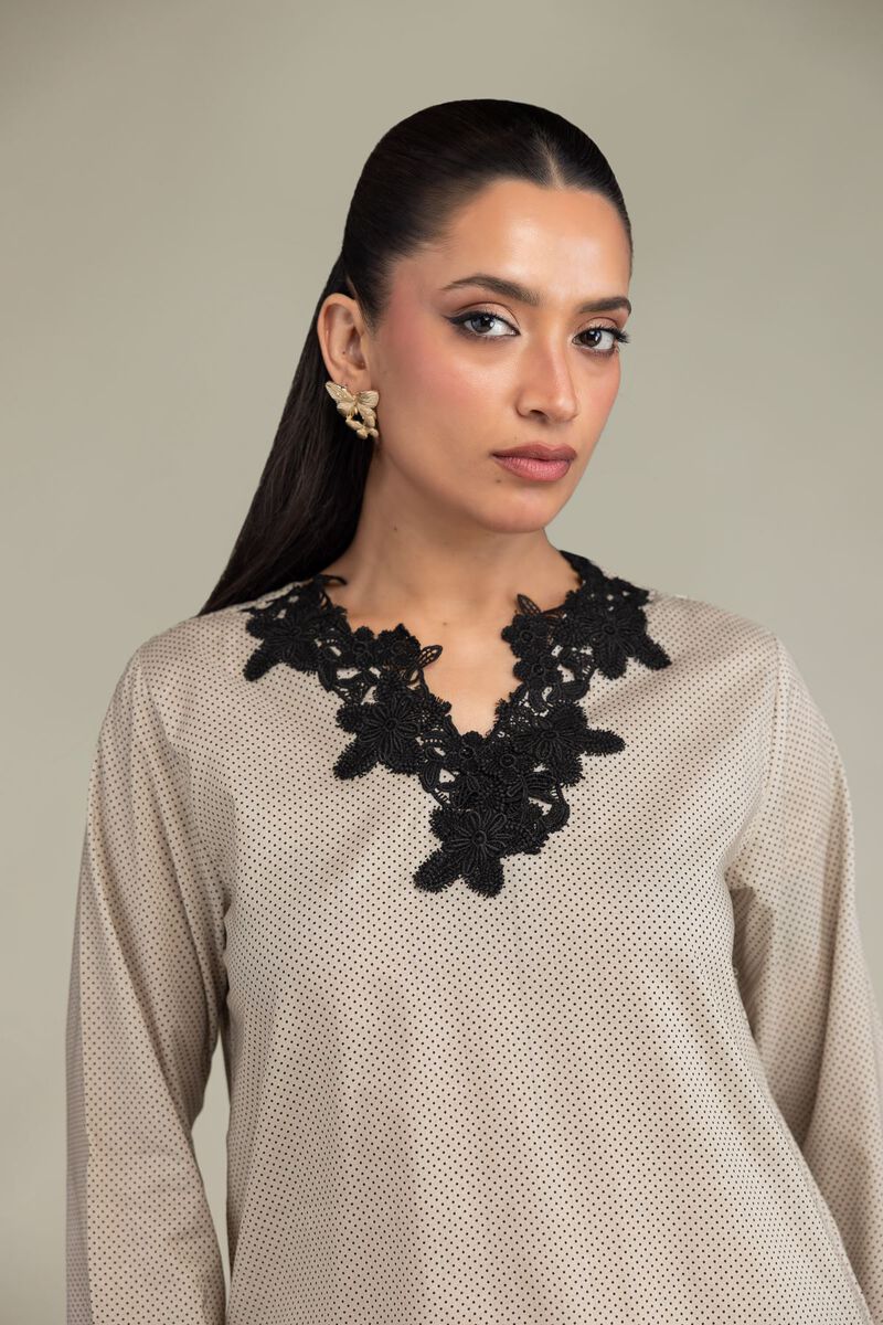 Embroidered | Cambric | Beige Cambric Kurta | USD 45.00