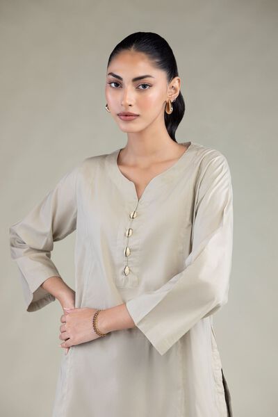 Dyed | Cotton Viscose | Solid Beige Kurta | USD 40.00