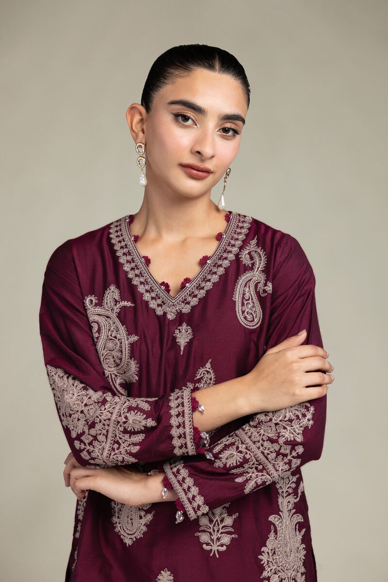 Raw Silk | Paisley V-Neck Kurta | USD 65.00