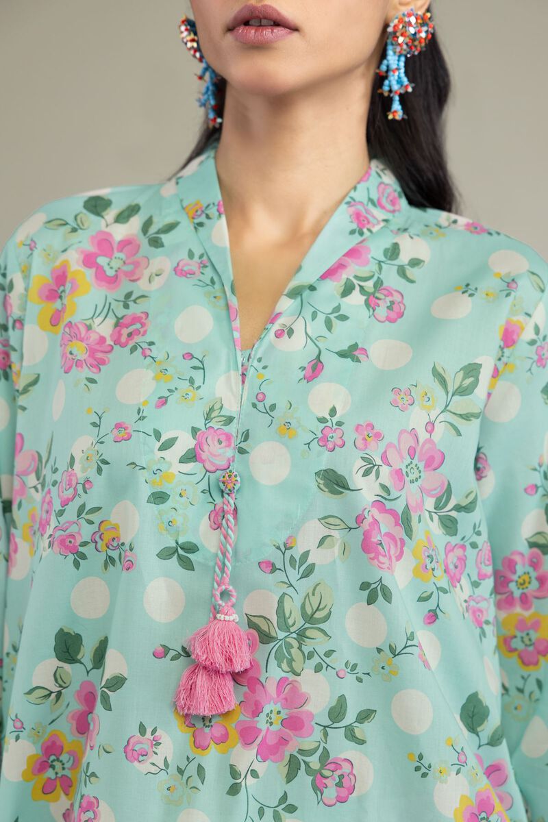 Printed | Cambric | Floral Mint Kurta | USD 21.00