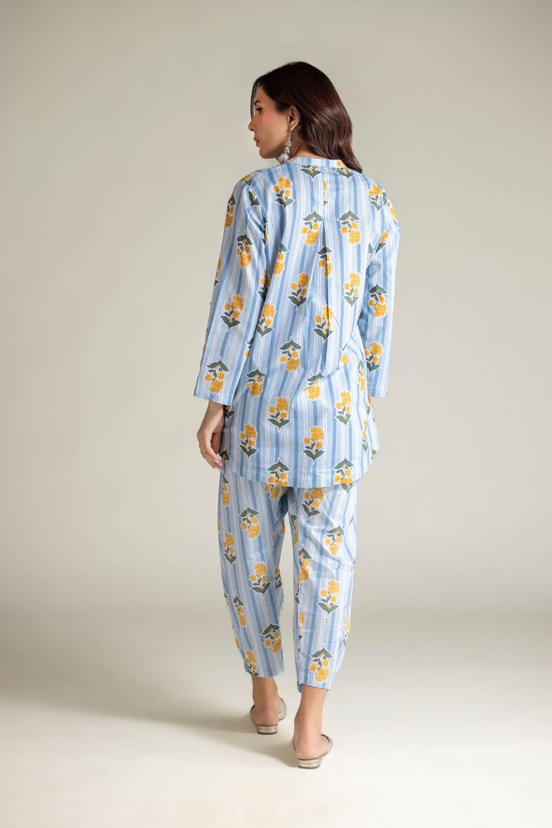 Embroidered | Cambric | Blue V-Neck Kurta | USD 30.00