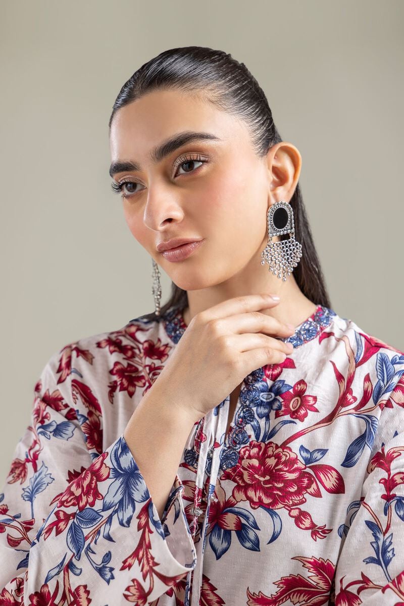 Embroidered | Cotton Dobby | White Floral Kurta | USD 35.00