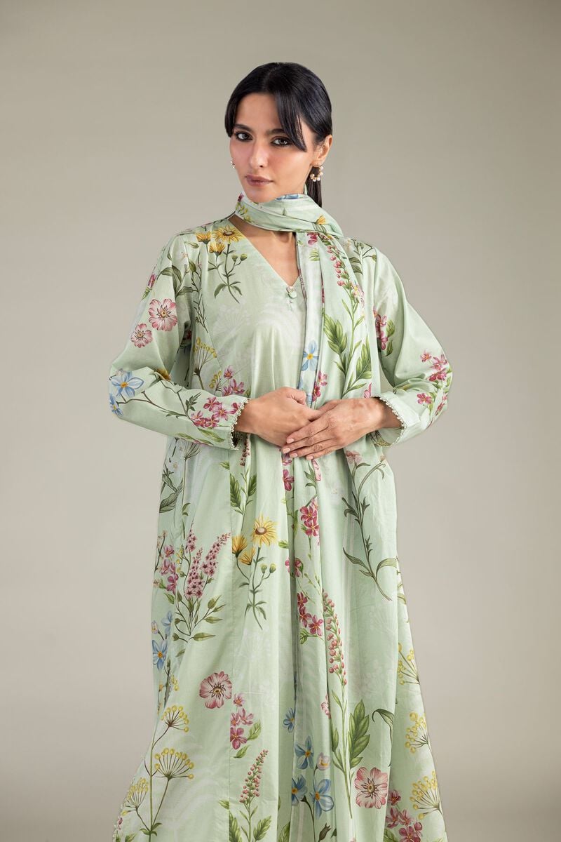 Printed | Lawn | Floral Mint Dupatta | USD 30.00