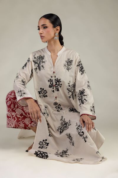 Embroidered | Cotton Dobby | Floral Longline Kurta | USD 55.00