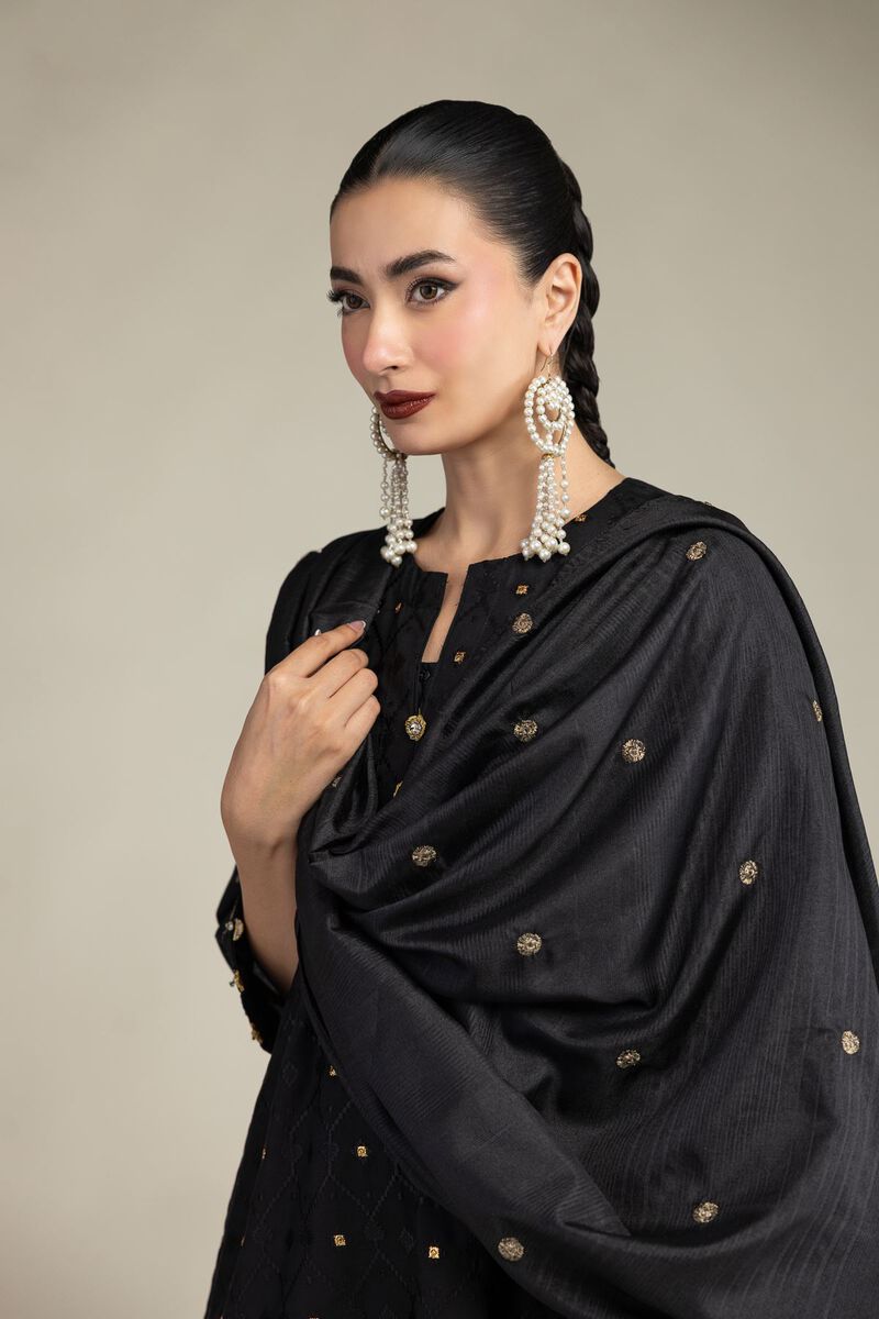 Embroidered | Polyester Silk | Black Silk Dupatta | USD 40.00