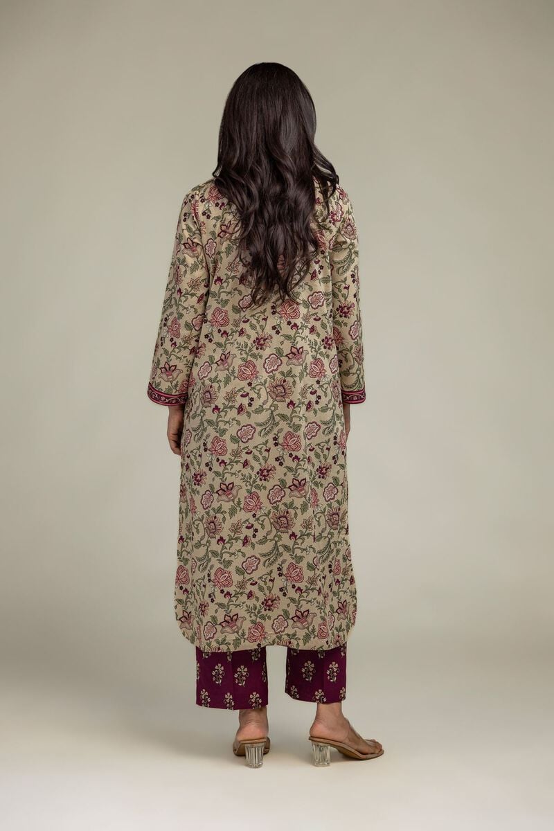 Embroidered | Cambric | Floral Beige Kurta | USD 40.00