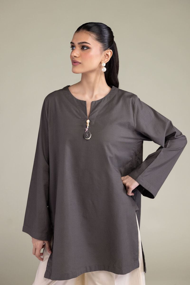 Dyed | Textured Cotton Viscose | Short Solid Kurta | USD 35.00
