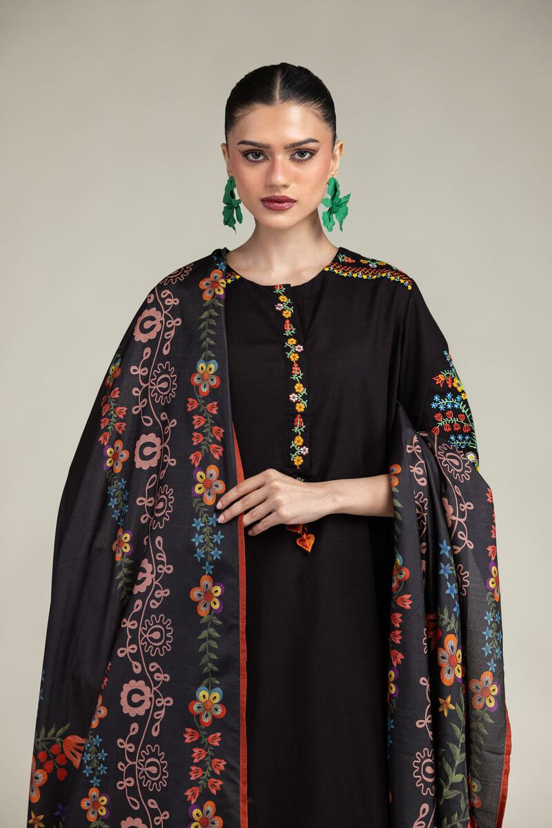 Embroidered | Polyester Silk | Floral Black Dupatta | USD 30.00