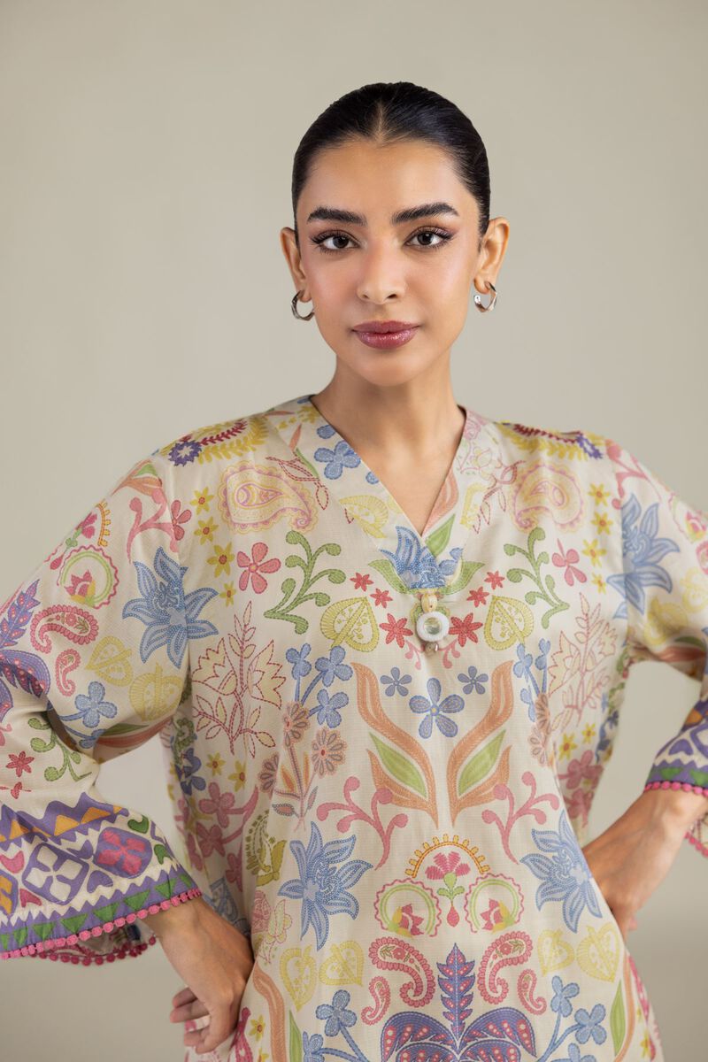 Printed | Textured Weave | Short V-Neck Kurta | USD 35.00