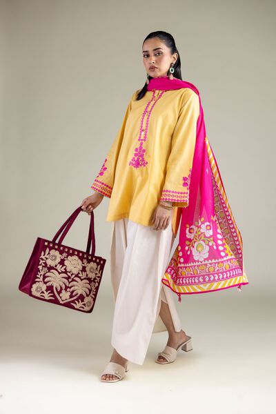 Embroidered | Cotton Dobby | White Cotton Pants | USD 30.00