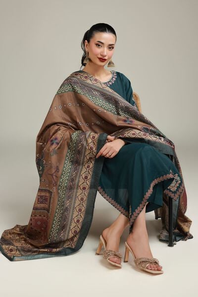 Embroidered | Polyester Silk | Brown Draped Dupatta | USD 30.00