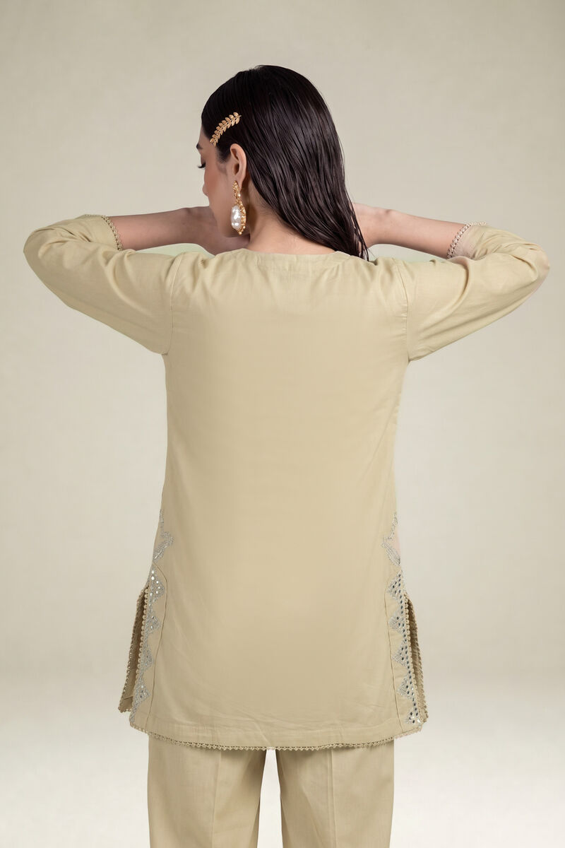 Embroidered | Cambric | Beige Cambric Kurta | USD 40.00