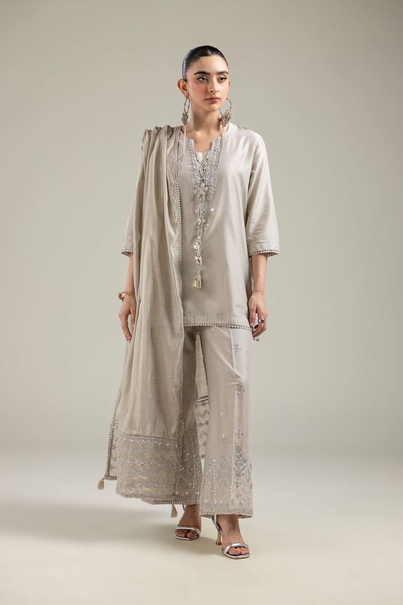 Cotton Net | Geometric Beige Dupatta | USD 40.00