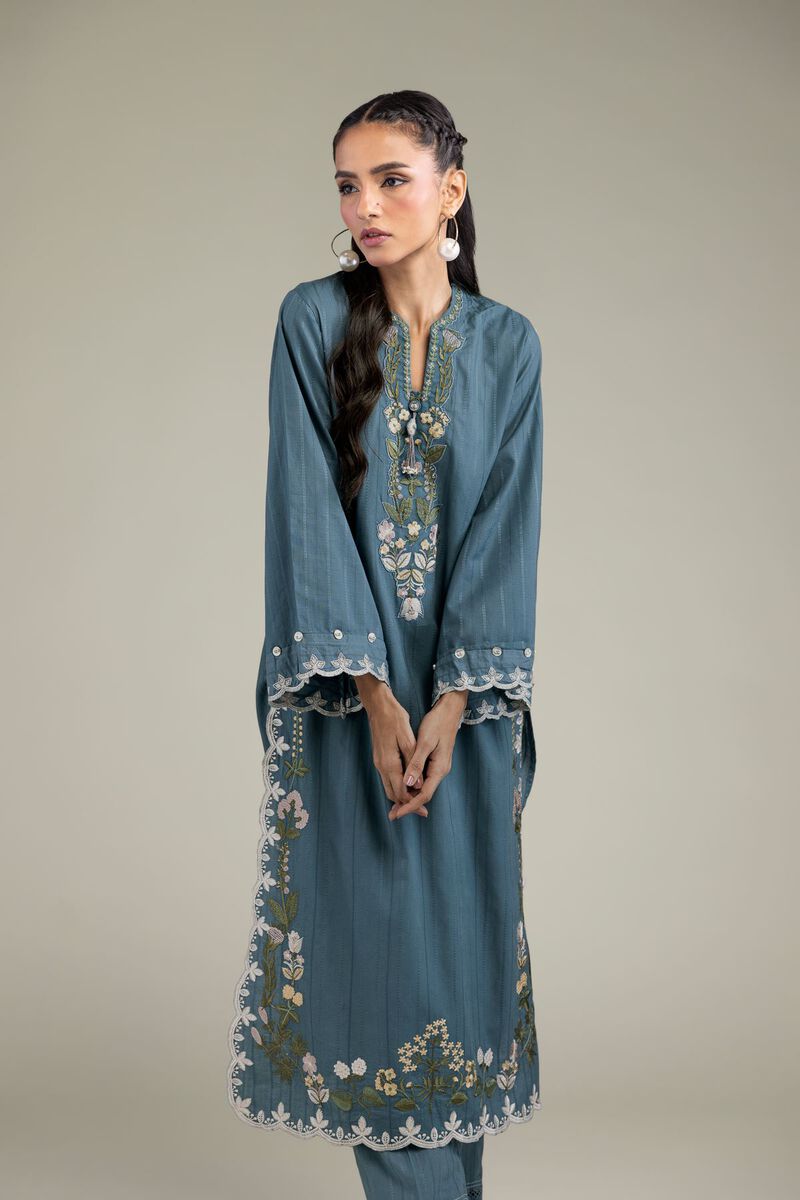 Embroidered | Textured Cotton | Floral Longline Kurta | USD 55.00