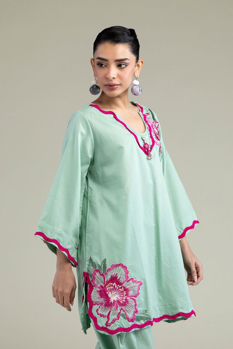 Embroidered | Cotton Dobby | Floral Mint Kurta | USD 40.00
