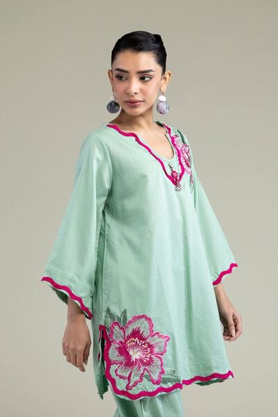 Embroidered | Cotton Dobby | Floral Mint Kurta | USD 40.00