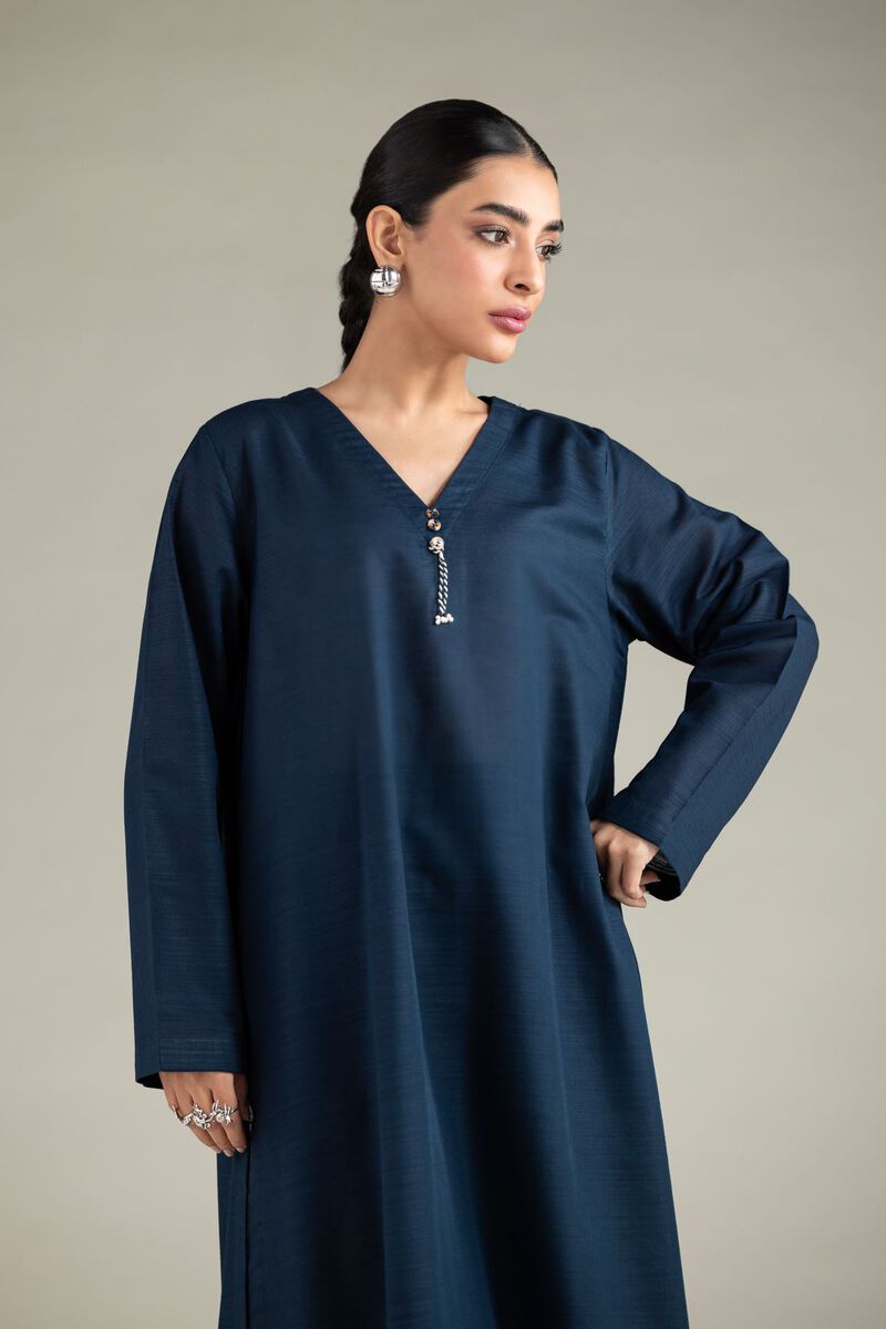 Dyed | Textured Cotton | V-Neck Longline Kurta | USD 30.00
