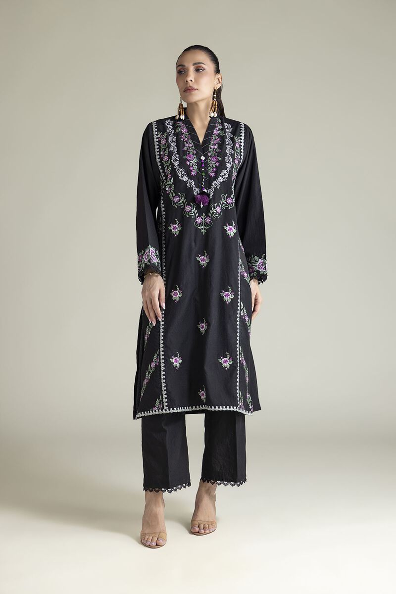 Embroidered | Cotton Dobby | Black Tailored 2-Piece | USD 70.00