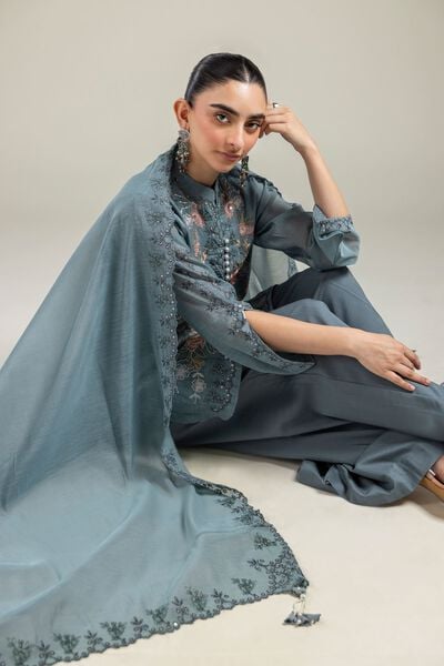 Paper Silk | Floral Teal Dupatta | USD 40.00