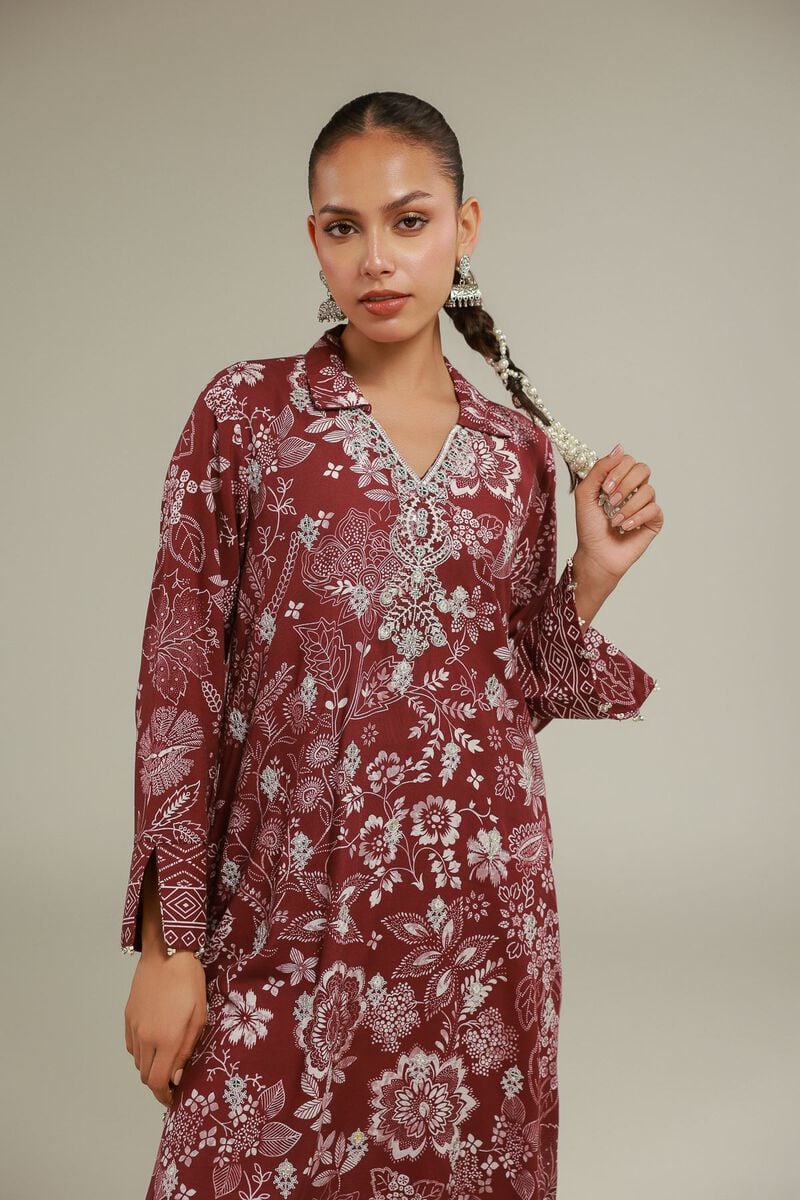 Embroidered | Raw Silk | Floral Longline Kurta | USD 55.00