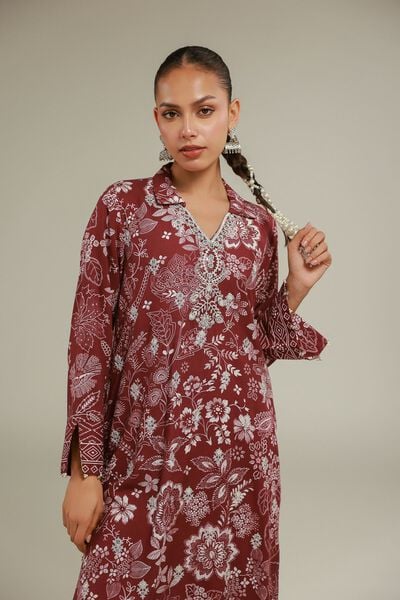 Embroidered | Raw Silk | Floral Longline Kurta | USD 55.00