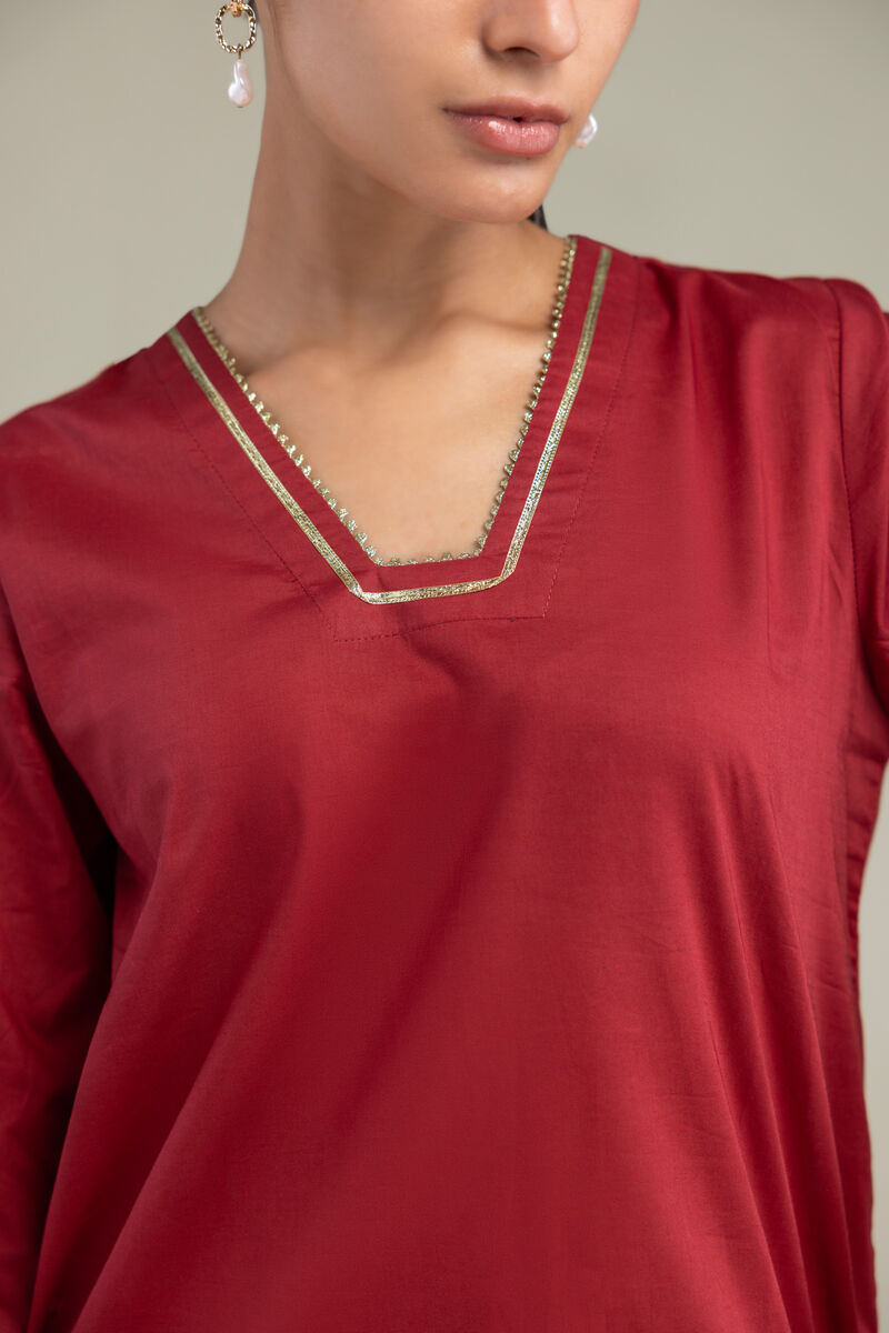 Embroidered | Cambric | Red Floral Kurta | USD 40.00