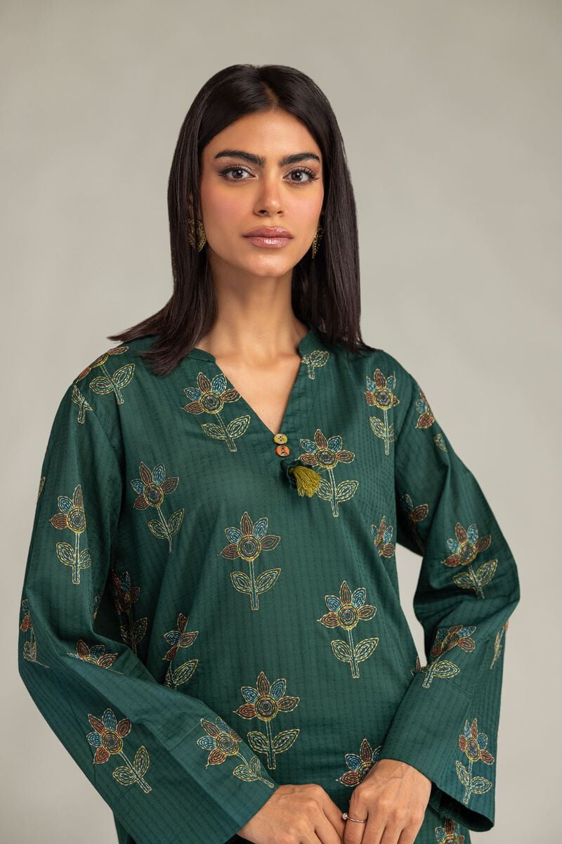 Embroidered | Cotton Dobby | Floral Longline Kurta | USD 40.00