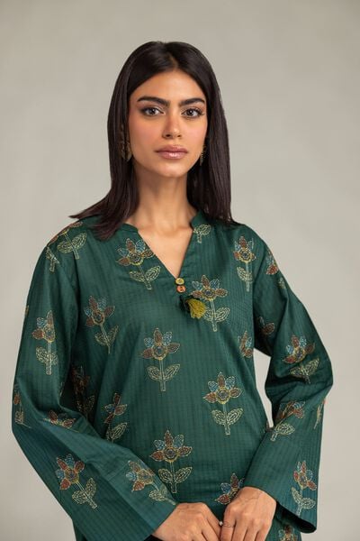 Embroidered | Cotton Dobby | Floral Longline Kurta | USD 40.00
