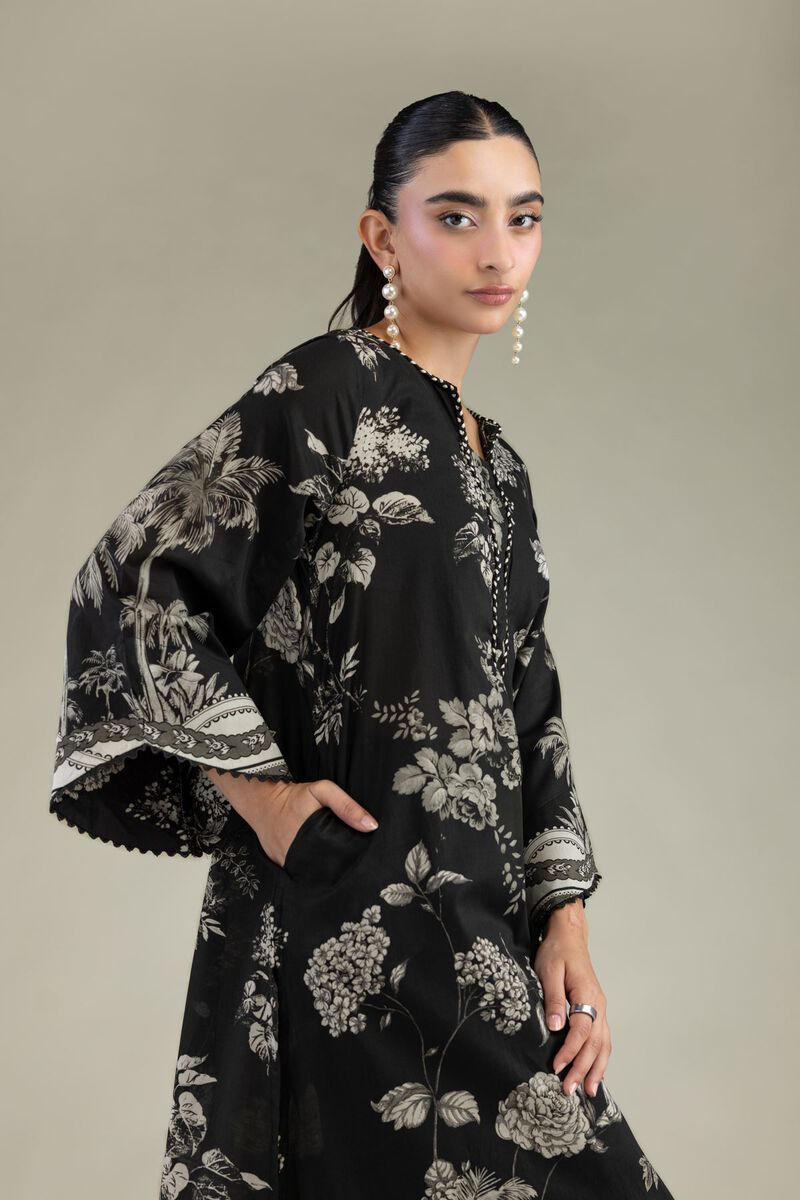 Printed | Cambric | Long Black Kurta | USD 45.00