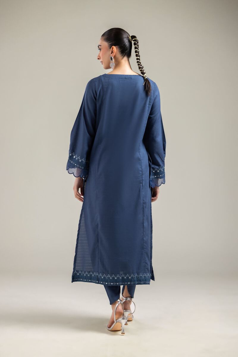 Embroidered |Cotton Dobby | Long Navy Kurta | USD 40.00