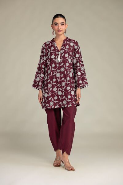 Printed | Raw Silk | Maroon Solid Pants | USD 30.00