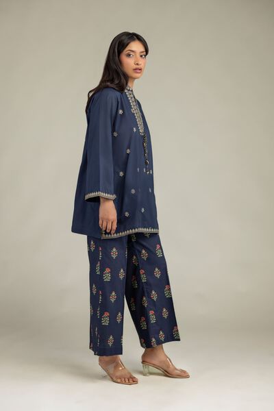 Embroidered | Cambric | Floral Navy Pants | USD 30.00