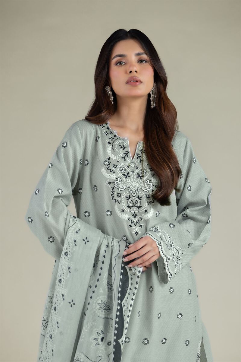 Embroidered | Cotton Dobby | 3-Piece Tailored Set | USD 80.00