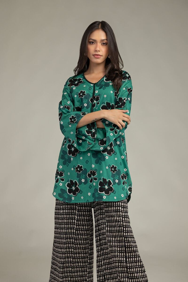 Printed | Cambric | Floral Green Kurta | USD 35.00
