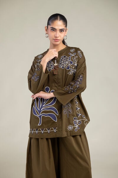 Embroidered | Cambric | Floral V-Neck Blouse | USD 45.00
