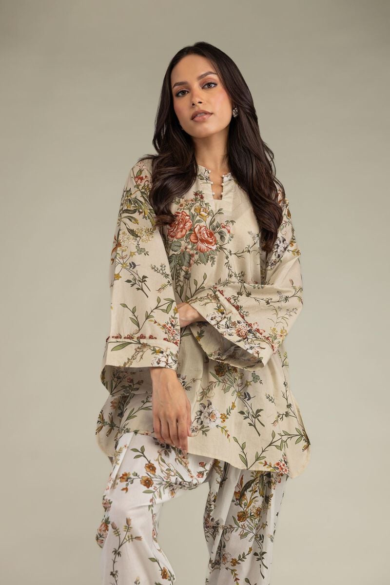 Printed | Cambric | Short Beige Kurta | USD 35.00