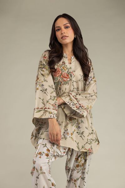 Printed | Cambric | Short Beige Kurta | USD 35.00
