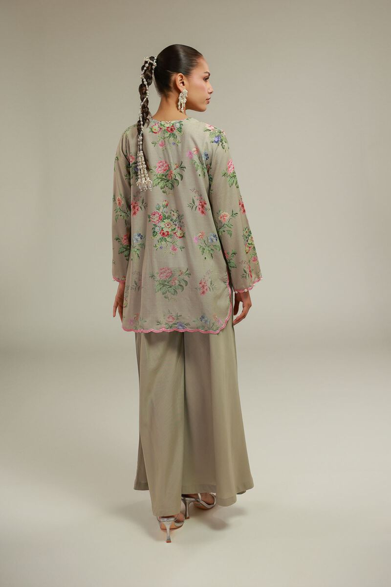 Embroidered | Raw Silk | Floral V-Neck Kurta | USD 55.00