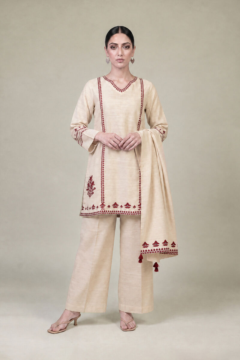 Embroidered | Light Khaddar | Floral Beige Dupatta | USD 35.00