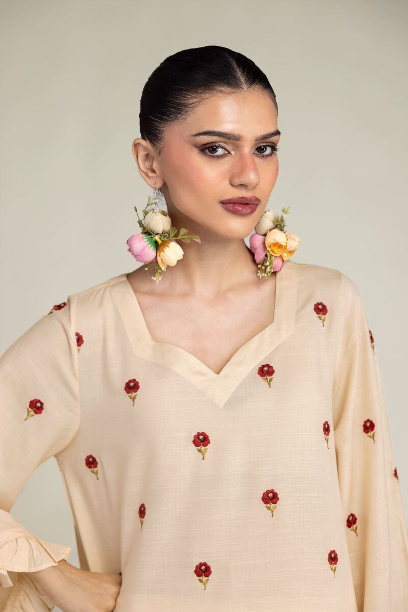 Embroidered | Raw Silk | Floral Silk Kurta | USD 55.00