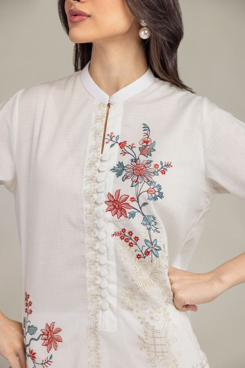 Embroidered | Cotton Dobby | Short Floral Kurta | USD 35.00