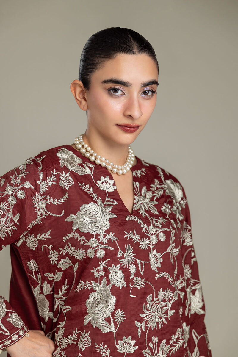 Embroidered | Raw Silk | Short Maroon Kurta | USD 70.00
