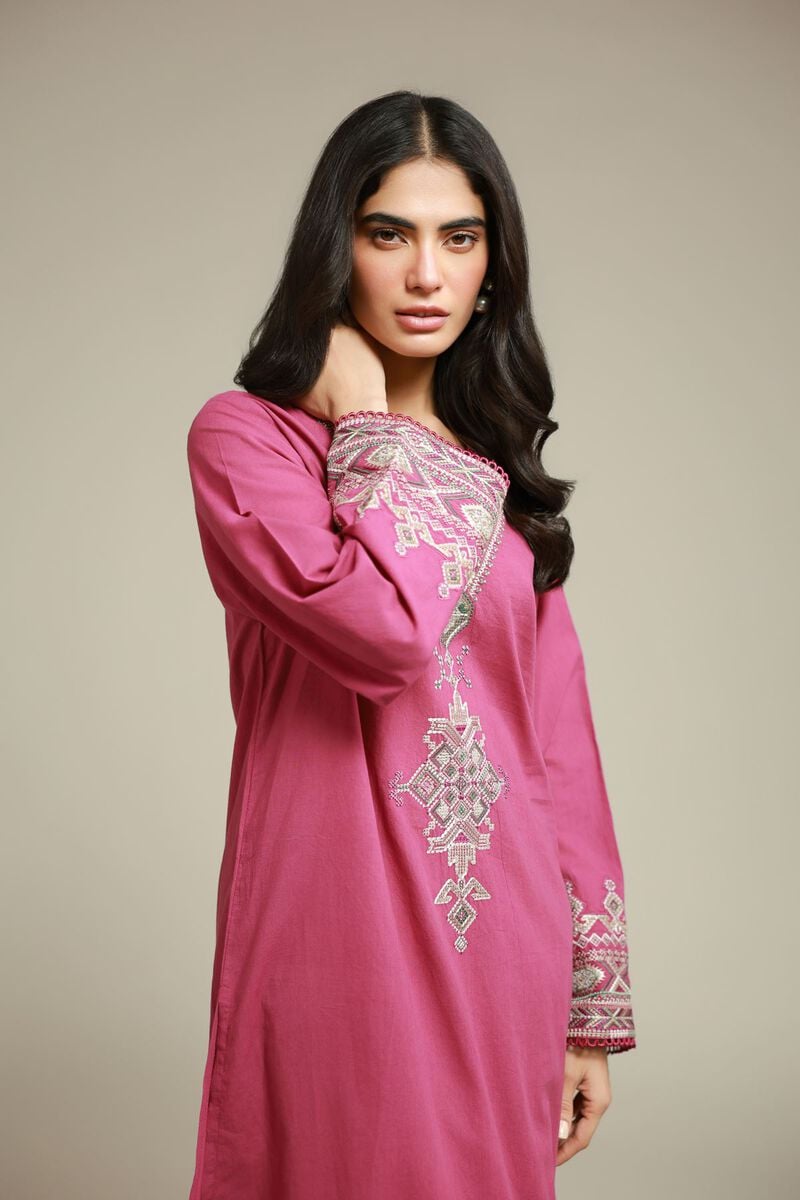 Embroidered | Cambric | Magenta Tailored 2-Piece | USD 55.00