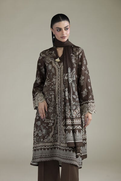 Embroidered | Cambric | Brown Tailored 3-Piece | USD 70.00