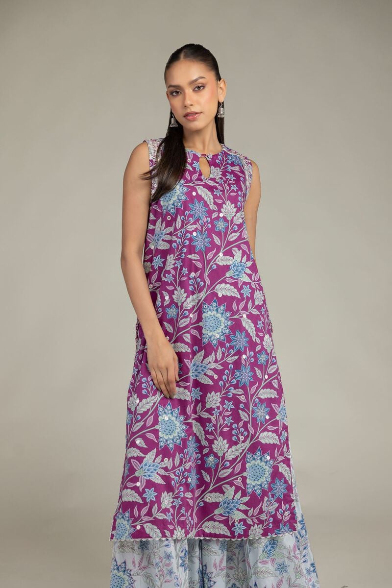 Embroidered | Cotton Viscose | Floral Sleeveless Kurta | USD 45.00